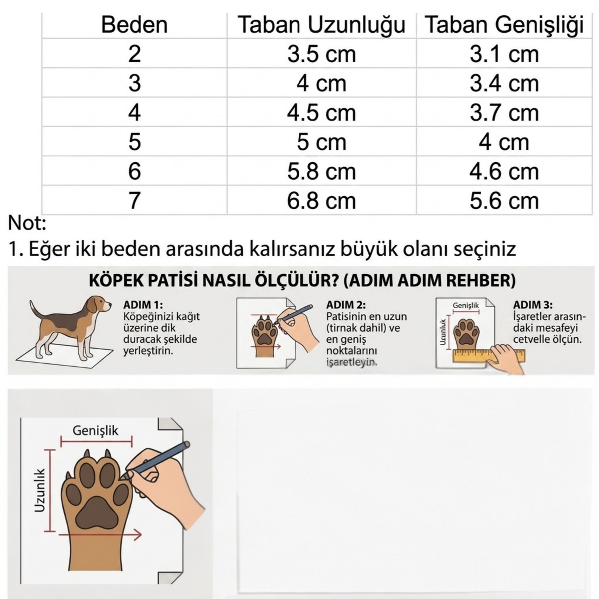 Ayaktan Çıkmayan Suya Dayanıklı PatiLike Köpek Ayakkabısı (4 Mevsim) Nefes Alan Ayakkabı — Beden Tablosu