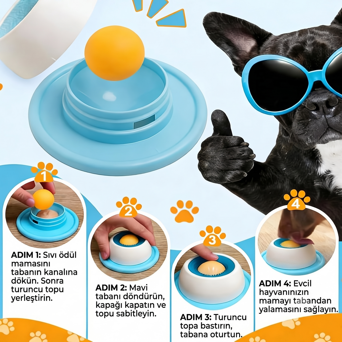 Mavi dönen kedi köpek yalama oyuncağı
